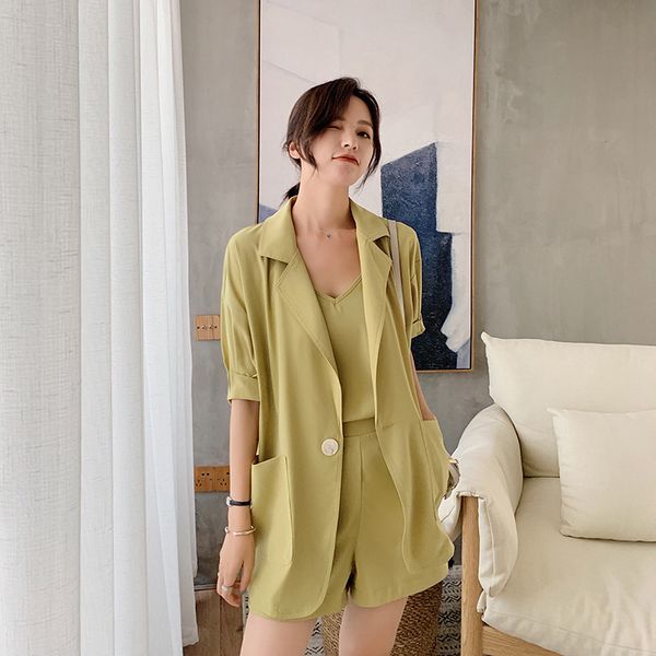 

women's suits & blazers po: 2021 summer korean version loose temperament, two-piece net red suspender shorts, three-piece suit suit, fe, White;black