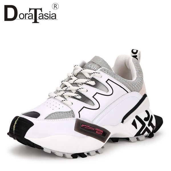 

doratasia 2019 new ins fashion split leather sneakers women spring girl platform dad shoes women high shoes woman, Black