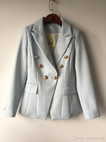 

women's blazer long sleeve double breasted metal lion buttons jacket coat formal office lady fashion blazer feminino clothing j1, White;black