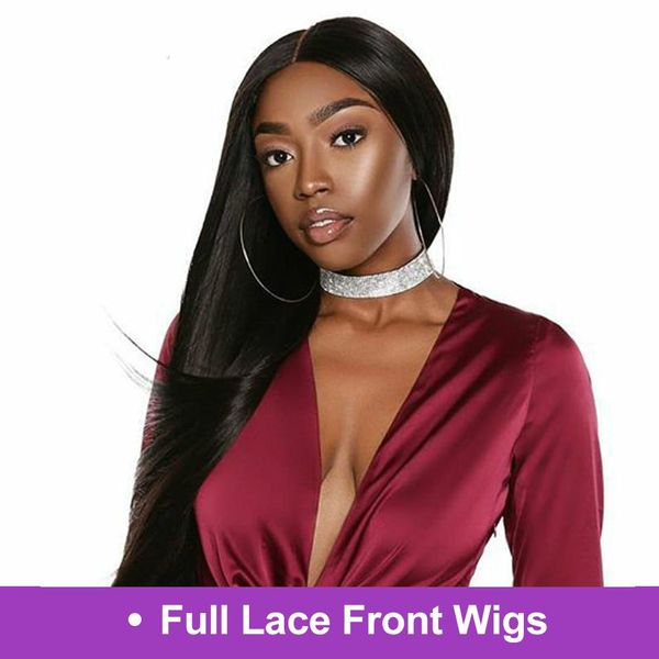 

peruvian straight full lace human hair wigs 150% density pre plucked full lace wigs human hair, Black