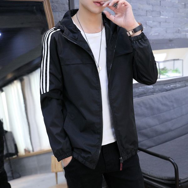 

mens designer hoodie sports casual tide autumn three bar jacket, Black;brown