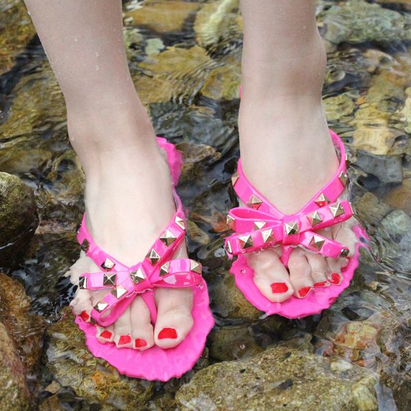 

europe and america rivet flip-flops jelly shoes, beach shoes, Black