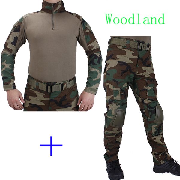 

hunting camouflage bdu woodland combat uniform shirt met broek en elbow& kneepads militaire cosplay uniform ghilliekostuum jacht, Camo