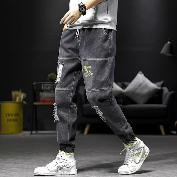

men's jeans light wash distressed design jeans new hole pleated decorative jean mid waist zipper long pants blue