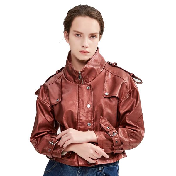 

women pink pu leather jackets 2019 spring-autumn ladies fashion bomber coats bat sleeve oversize jacket girls chic outfits, Black