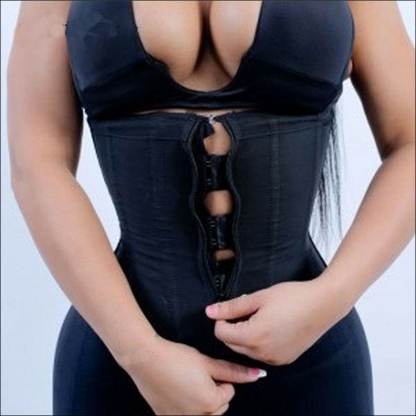 

corset body shaper waist trainer underbust zipper slimming cincher, Black;brown