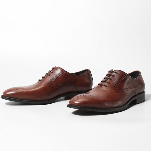 

genuine leather brogue caved business formal shoes men dress office shoes lace up oxfords wedding shoes men e80, Black