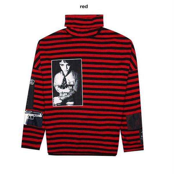 

новый 2020 raf simons big bang g-dragon хип-хоп полосатые толстовки уличный бренд человек мода новый пистолет стиль толстовка водолазка зимн, White;black