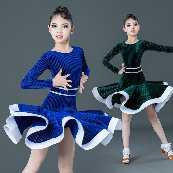

latin dance dress kids velvet competition dresses tango salsa rumba cha cha samba dancing clothes girls performance wear dn4476, Black;red