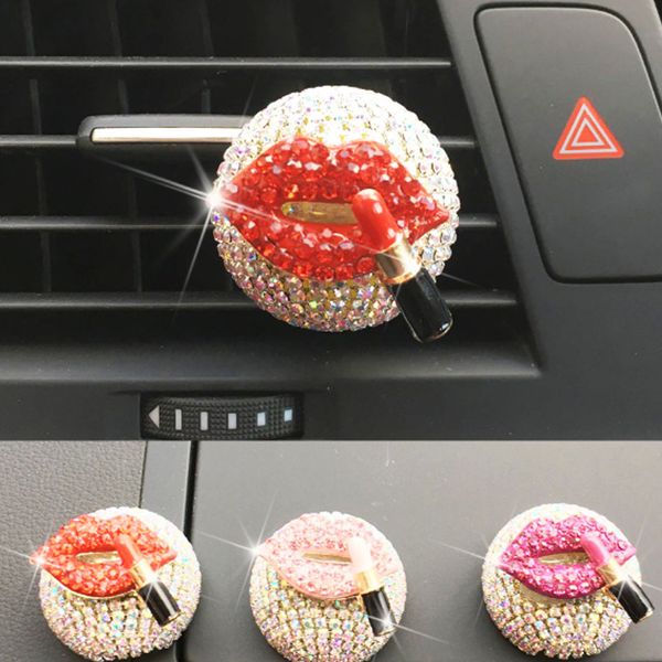 

exquisite diamond-studded car perfume clip ladies red lips lipstick 3 colors car air purifier aroma interior decorations