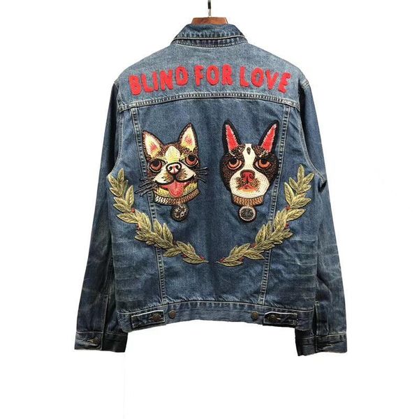 

18 gc1 double dog head blind for love denim jacket new vintage treet embroidery fa hion ca ual men and women lover jacket hf jk033