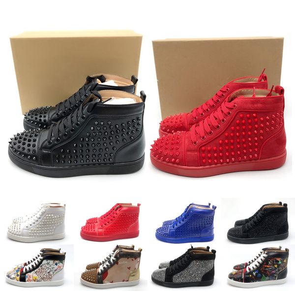 

2019 luxury men women ladys gils party prom gorgeous high casual shoes black blue bottom studded spikes designer brand women sneakers