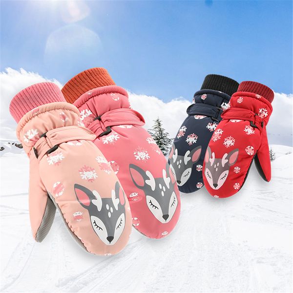 

children winter warm ski gloves boys girls sports waterproof windproof non-slip snow mittens extended wrist skiing gloves, Blue;gray