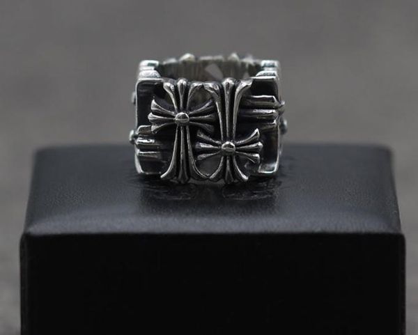 

925 sterling silver rings trend personality jewelry punk style mens and womens lovers gift hip hop cross style luxury designer jewelry 014, Golden;silver