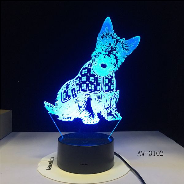 

miniature schnauzer papillon corgi dog designed lamp 3d illusion night light pet puppy breed led night light table lamp aw-3102