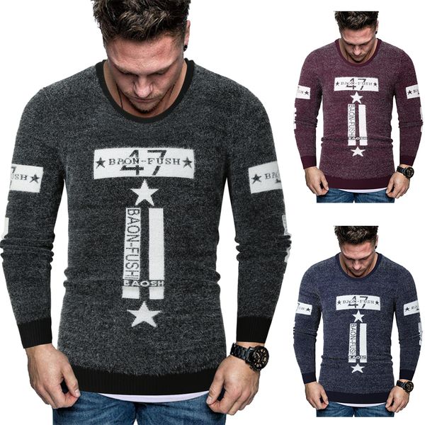 

2020 winter new printed sweater men long sleeve casual good quality o-neck men knitted sweater, White;black