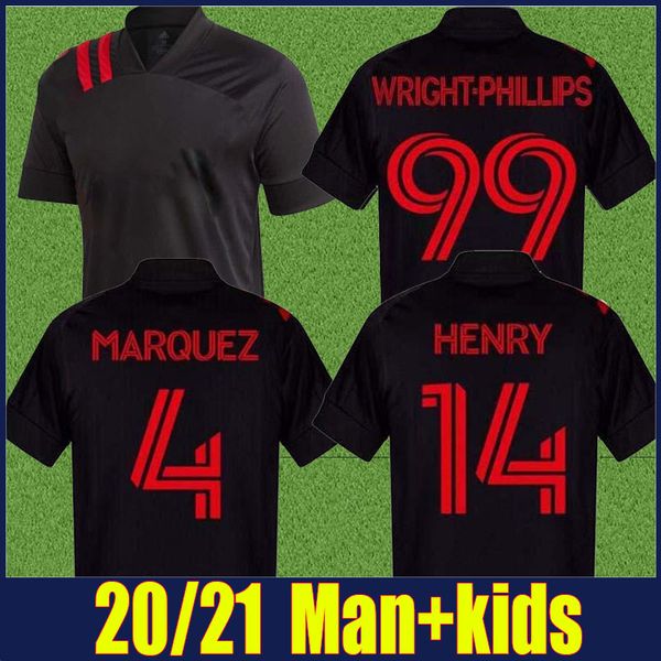 

2020 mls new york bull soccer jersey black wright-phillips kaku football shirts youth kids kit rb new york football uniform 20/21 enfants, Black;yellow