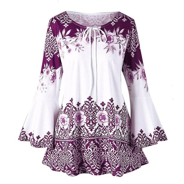 

women clothing blouses for women vintage shirt fashion womens big floral printed flare sleeve tunic 5xl plus size blouses for camisa, White