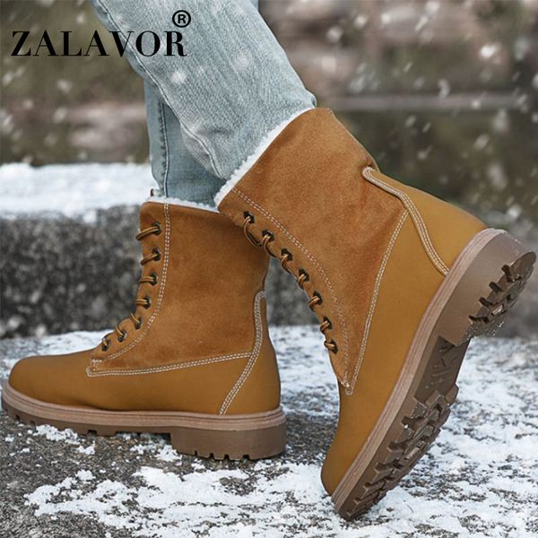 

zalavor women winter warm outdoor knight boots cross strap plush fur ankle boots flats leisure daily shoes woman size 36-41, Black