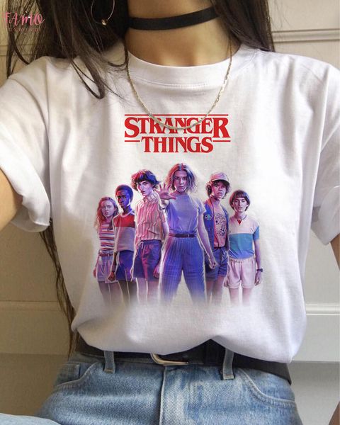 

горячие незнакомец вещи t shirt женщины одиннадцать рубашки тенниски kawaii 80s 90s графический dustin женский ulzzang t shirt странные вещи, White