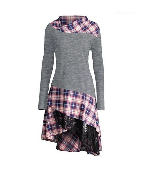 

floral print dresses cowl neck long sleeve plaid femaele clothing college style casual apprel womens autumn designer, White;black