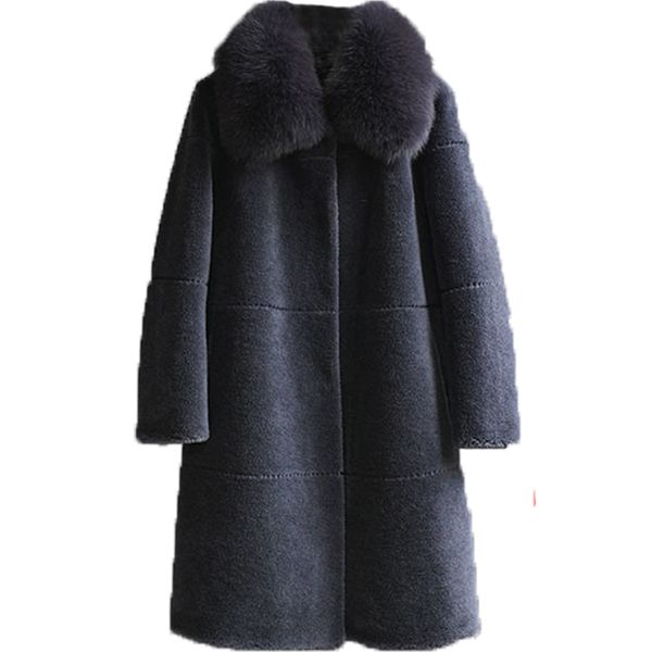 

tcyeek real fur coat female autumn winter clothes 2019 korean long fur collar sheep shearing jacket women vintage 827, Black