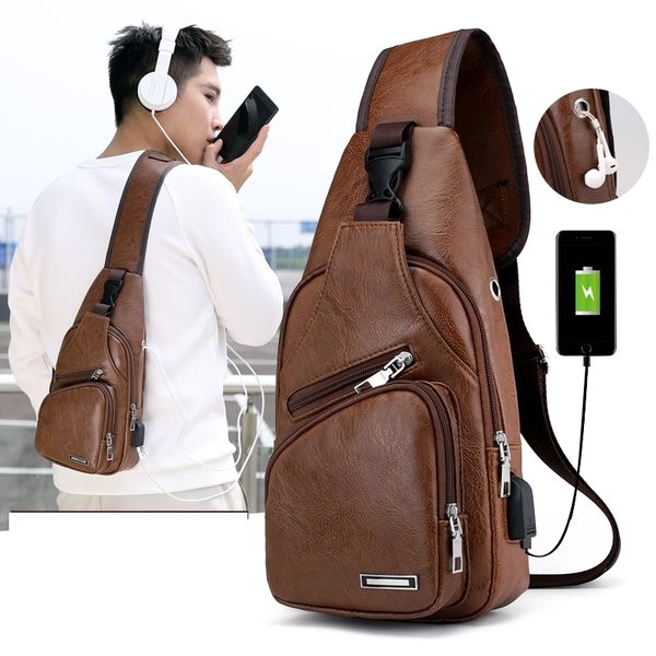 

men usb charging bag mens chest bag cross-border for custom pu pvc shoulder bags diagonal package messenger travel bag men