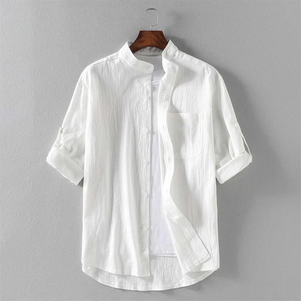 

zomer korte mouw tirts mannen losse dunne 100% katoenen tirts man fashion stand effen kleur 4xl 5xl, White;black