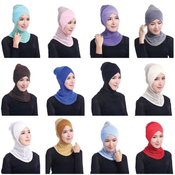 

chic lady modal hijab summer casual solid scarf hijabs islamic cap bone bonnet ninja neck cover muslim underscarf, Red