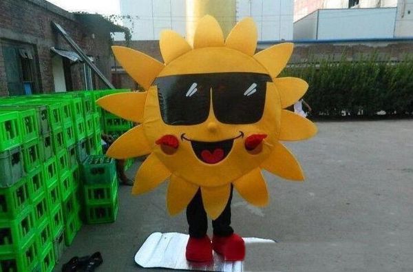 2019 Alta qualidade quente Mr. Sun Sunflower Mascot Costume Suit Fancy Dress Frete Grátis
