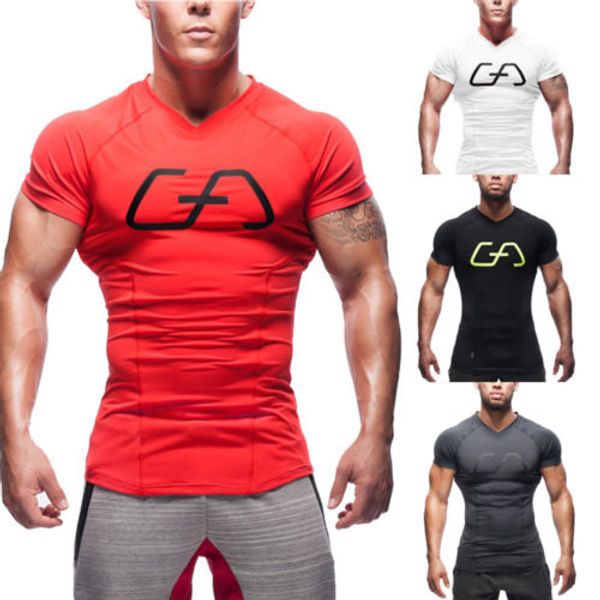 

тройник 2018 новый стильный мужская рубашки тонкий подходит o-образным вырезом с коротким рукавом мышцы топы футболки принт горячее надувате