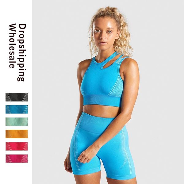 

summer seamless yoga set women two 2 piece blue orange crop sport bra tank shorts sportsuit workout outfit fitness gym sets, White;red