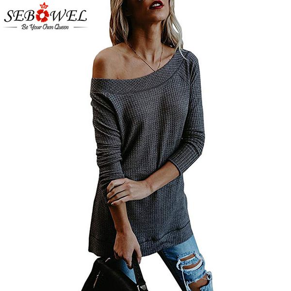 

sebowel female's knitwear long-sleeved sweater one shoulder pullover spring autumn plus size split sweaters women shirt, White;black