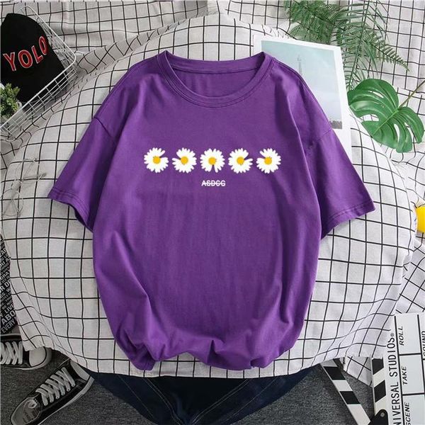 

short sleeve crew neck couples wear t shirt for man womens t shirt tees floral loose womens soft cotton, White