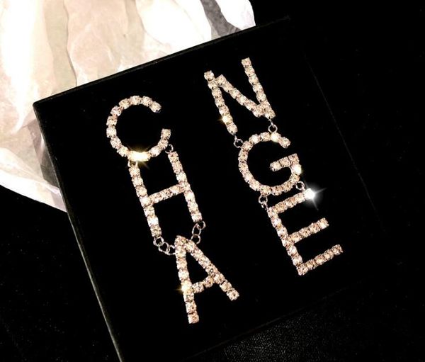 

простое письмо кристалл rhinestone стад мотаться падения подвеска способа серьги металла серьги женщин свадебные украшения подарков, Silver