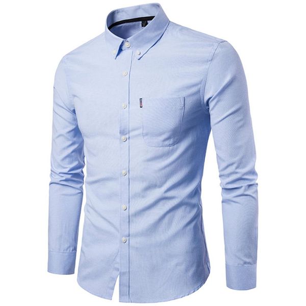 

fashion casual slim oxford cloth business daily long sleeve pockets autumn button down solid men shirt turn down collar, White;black