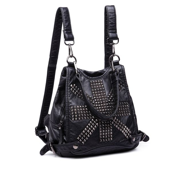 

brand soft washed leather women backpack fashion rivet design quality pu girl backpacks school bag casual daily backpack
