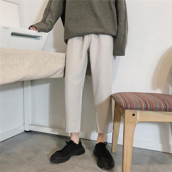 

men's polos summer men loose casual pants trend korean bf versatile feet ankle-length gang feng plain straight cut, White;black