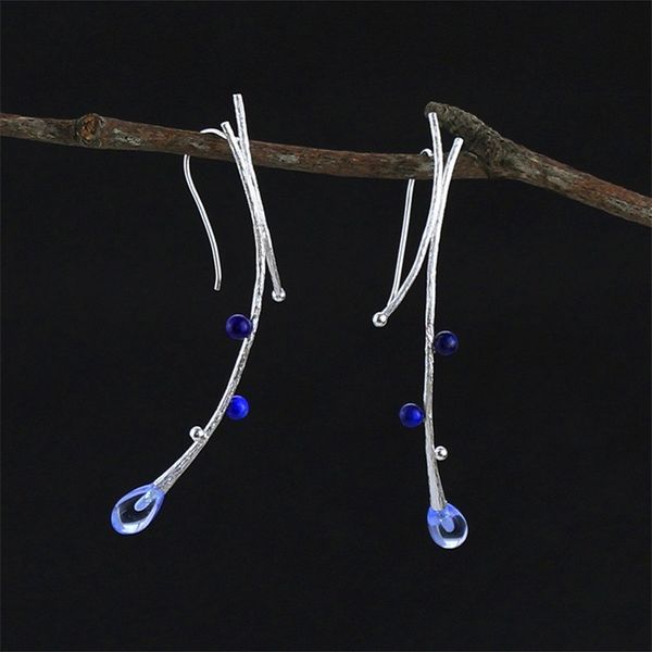 

inature 925 sterling silver lapis lazuli tree branch long dangle earrings for women jewelry