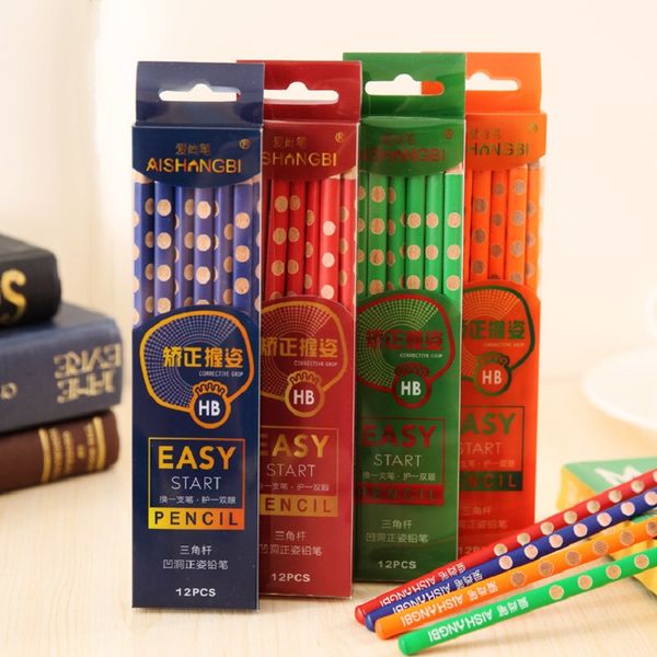

12pcs green wood 2b pencil round hole correction pen position pencil student drawing examination