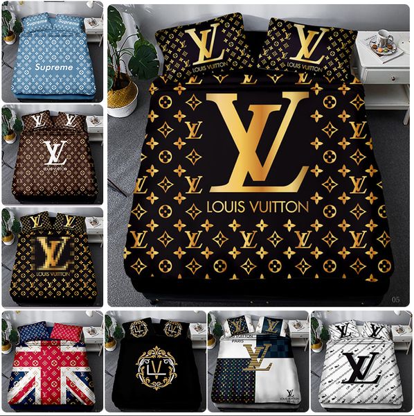 

chic branded flower letter printed cotton bedding set fashion 3pcs sheet duvet cover pillowcases duvet cover home textiles