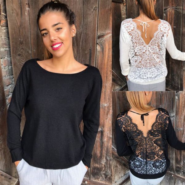 

summer women's long sleeve loose lace blouse casual shirt shirt size s-xl, White