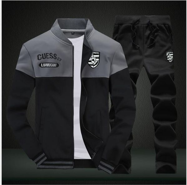 

new men's set spring autumn men sportswear 2 piece set sporting suit jacket+pant sweatsuit men clothing tracksuit set sport suit, Gray