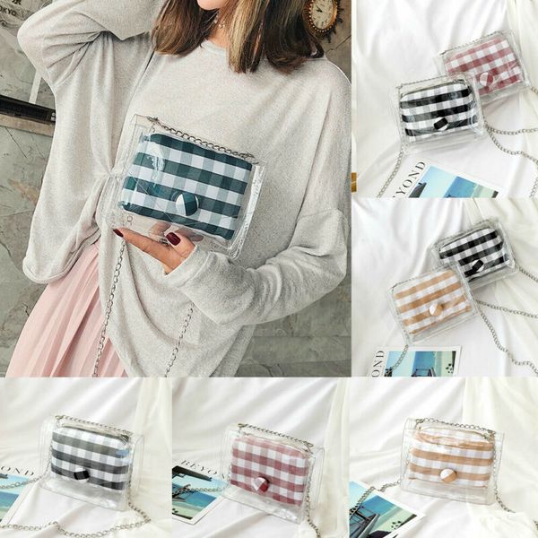 

fashion pvc women transparent handbag shoulder bag plaid messenger bags clear jelly purse clutch plastic tote