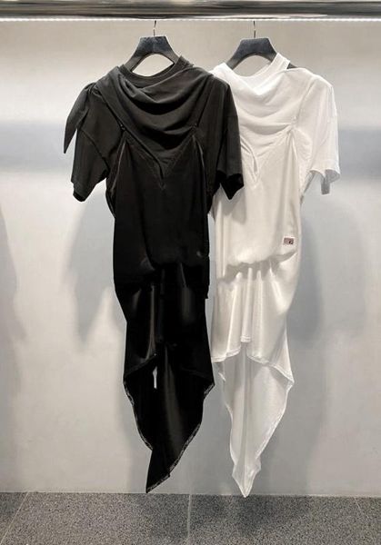 

women fake two long dress with irregular splicing a2, Black;gray