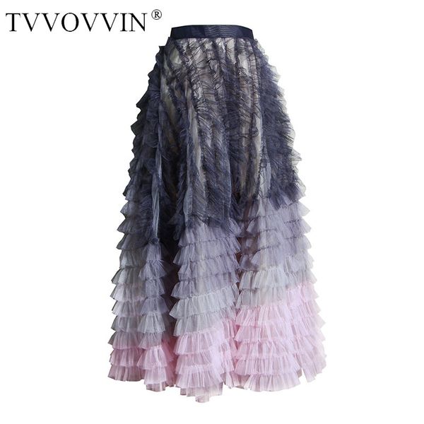 

tvvovvin 2020 new pleated ruffles hit color patchwork lace irregular straight streetwear casual skirts dropped fashion a430, Black