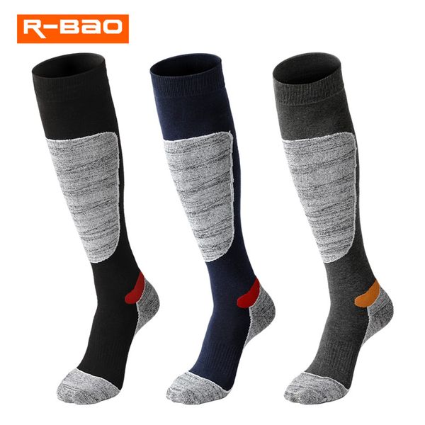

r-bao 2018 winter thermal skiing socks outdoor sport cotton knee-high socks snowboard hiking thick terry for men women, Black