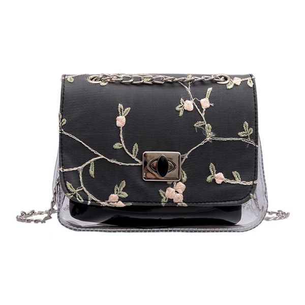 

elegant clear floral flap shoulder handbags women's crossbody lace pvc bags messenger bag for women 2019 sac a dos bolsas mujer