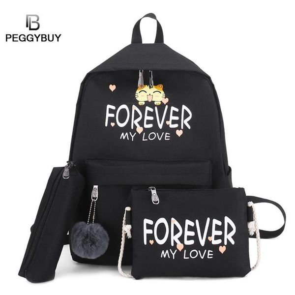 

3pcs/set cat letter print shoulder pen bags backpacks women composite bags travel school canvas women pen dropshipping