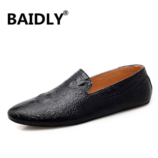 

new genuine leather loafers men moccasin men flats casual shoes male footwear split leather boat shoes, Black